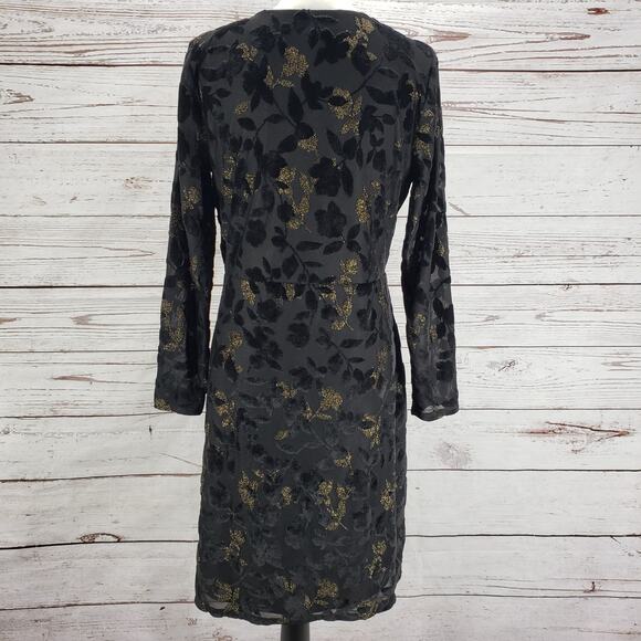 Isaac Mizrahi Women's Black Gold Velvet Burnout Faux Wrap Dress Size Small - Picture 12 of 14